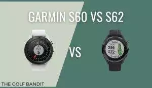 Image of the Garmin S60 and S62 golf watches side-by-side. Both GPS enabled devices offer an array of features to help golfers track their game, including course mapping and tracking, hazard warnings, and activity tracking.